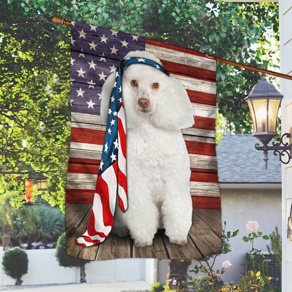 White Poodle Dog Flag Charming Dog NTB216Fv20