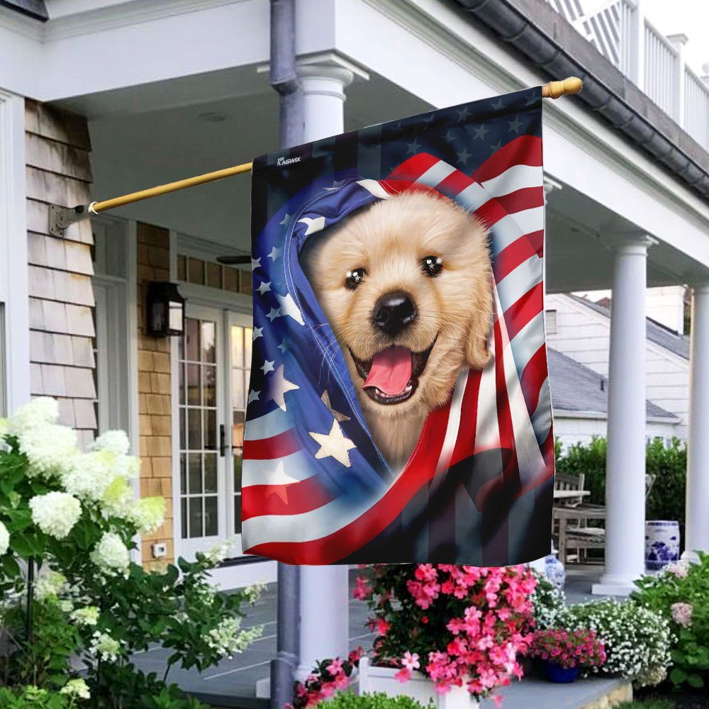 White Puppy With American Flag