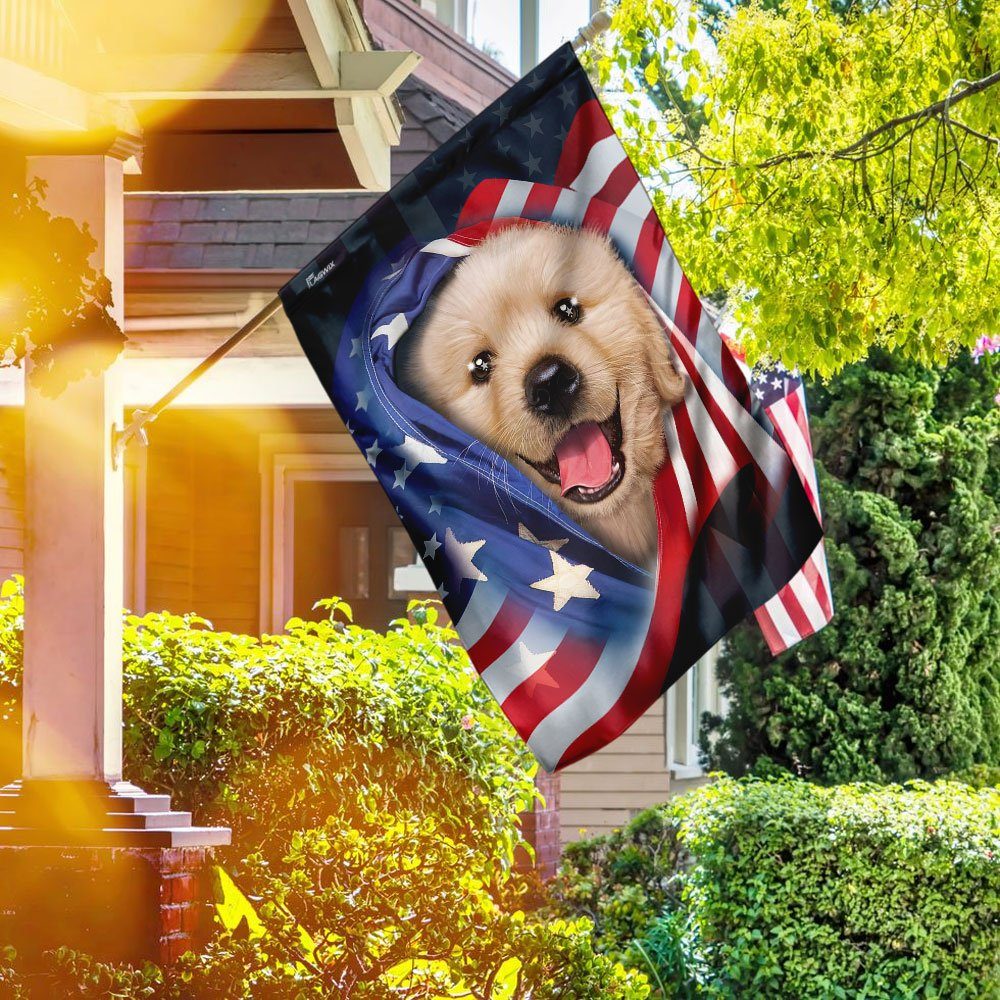 White Puppy With American Flag