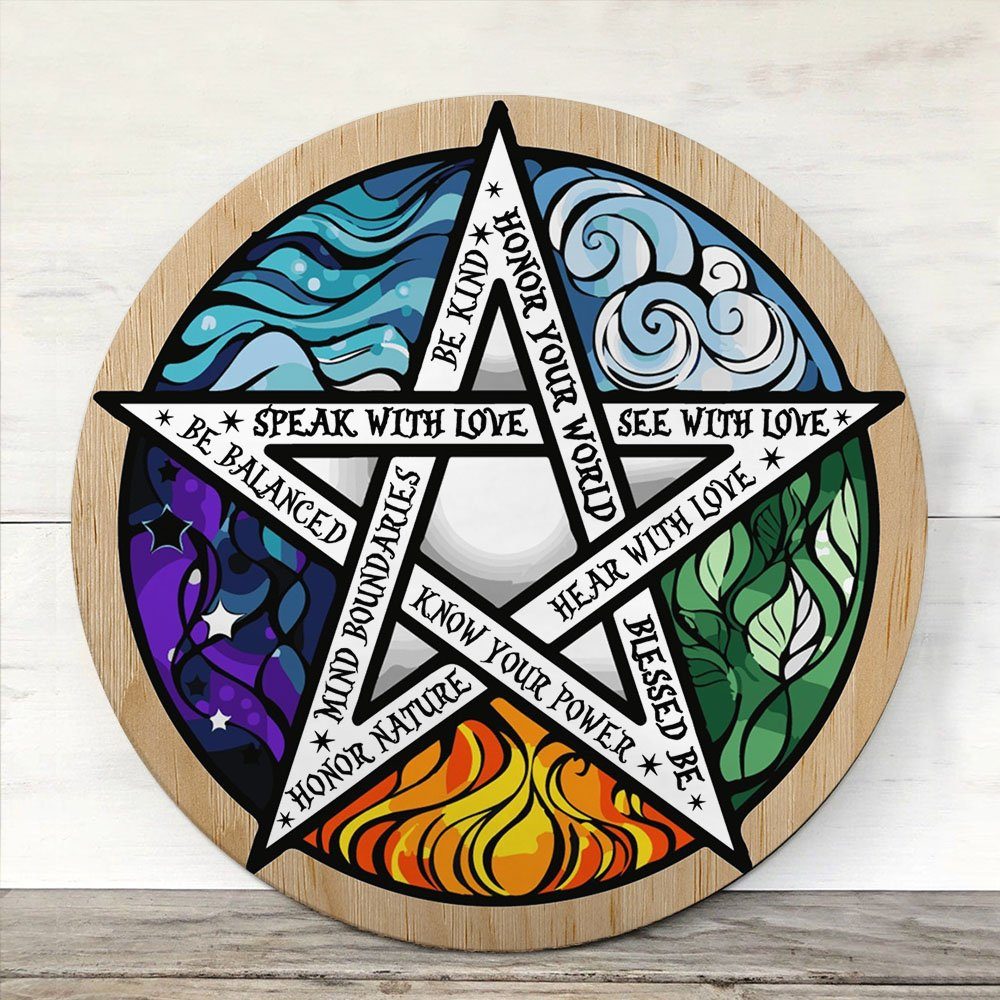 Wicca Spells. Witch Pagan Round Wooden Sign THH3266WD