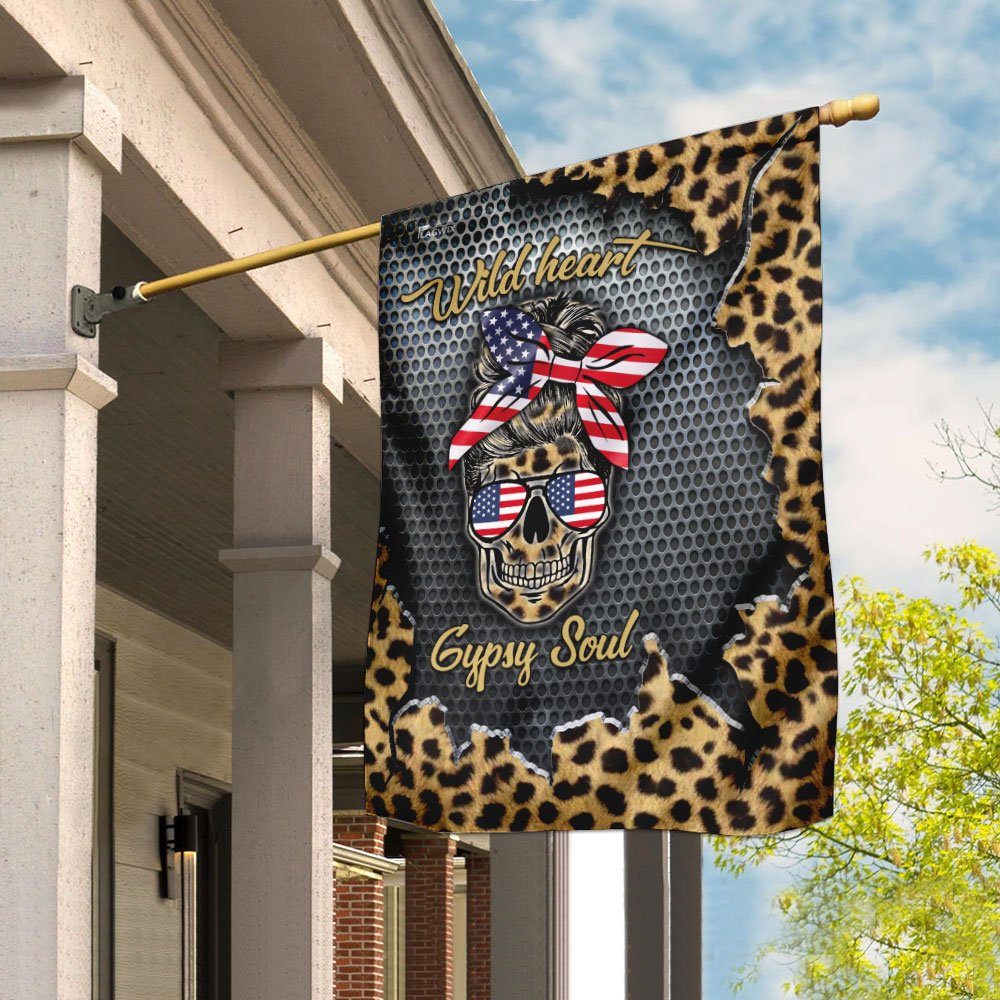 Wild Heart Gypsy Soul Leopard Skull Flag