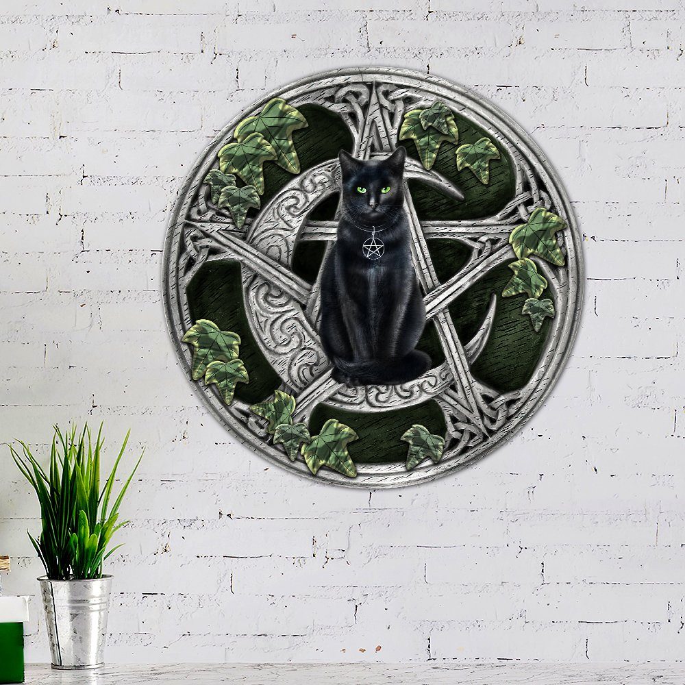 Witchcraft Wiccan Black Cat Sitting On A Celtic Crescent Moon Hanging Metal Sign THH3459MS