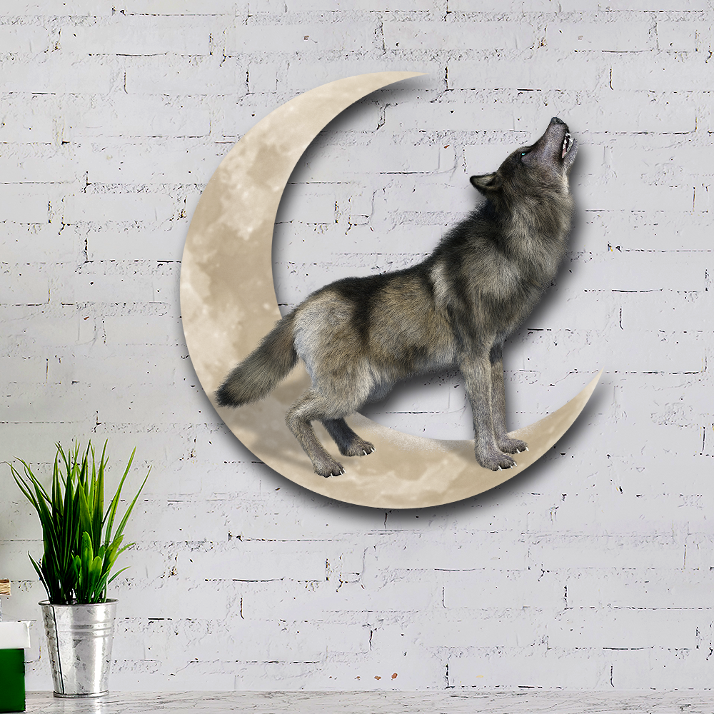 Wolf Howling And Moon Hanging Metal Sign QNK1005MSv3