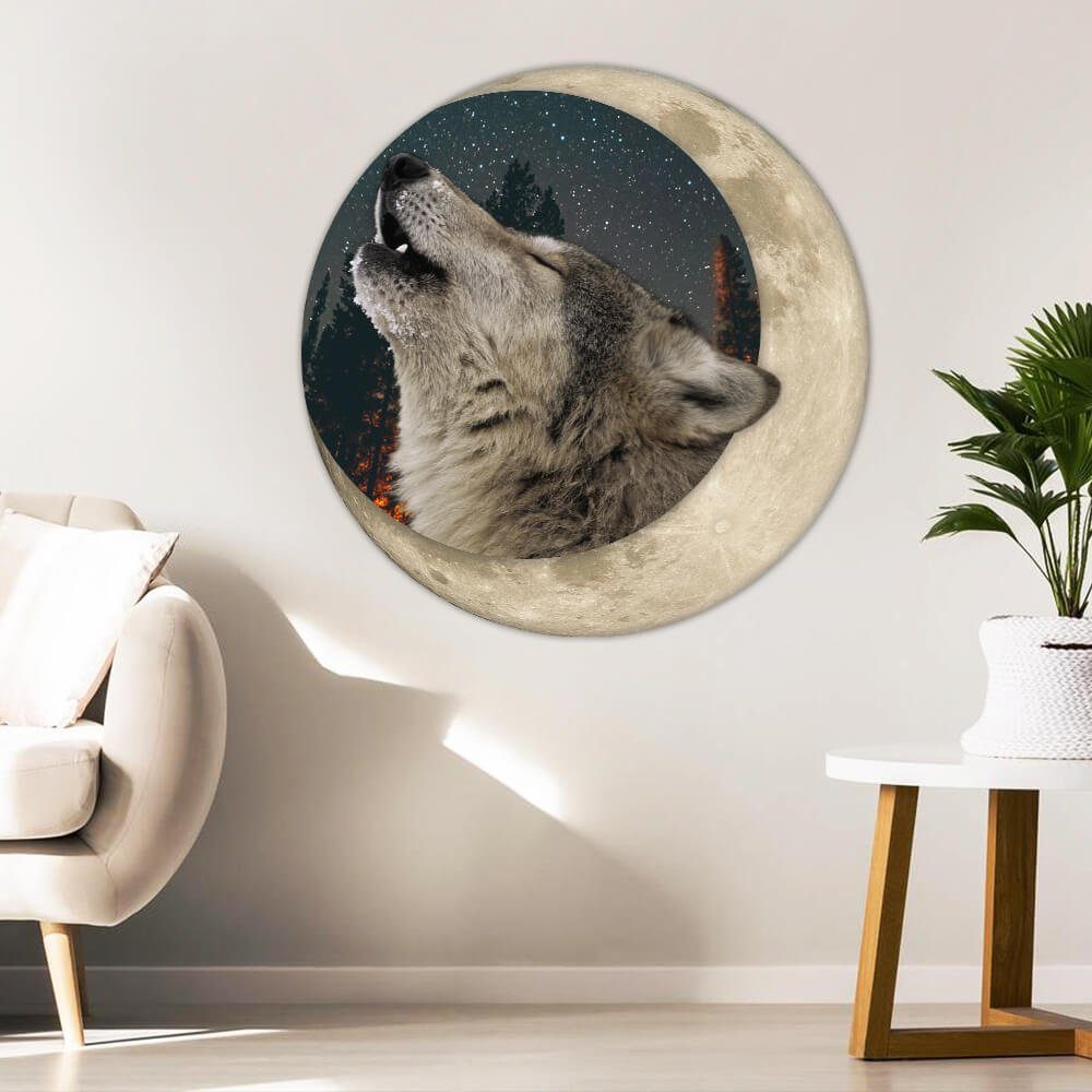 Wolf Howling Moon Hanging Metal Sign TTV406MS