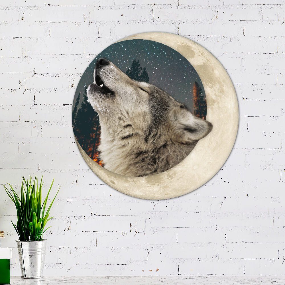 Wolf Howling Moon Hanging Metal Sign TTV406MS