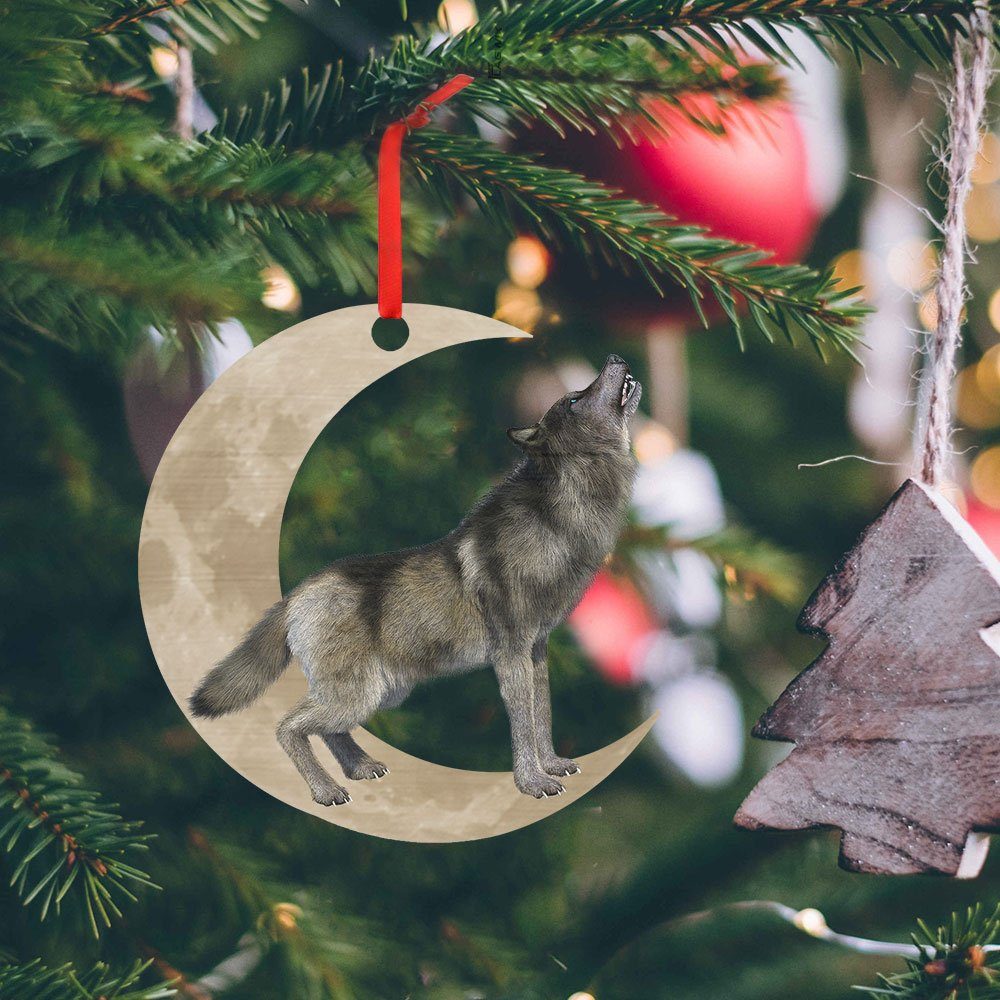 Wolf Ornament, Wolf Howling And Moon Ornament QNK1005Ov3