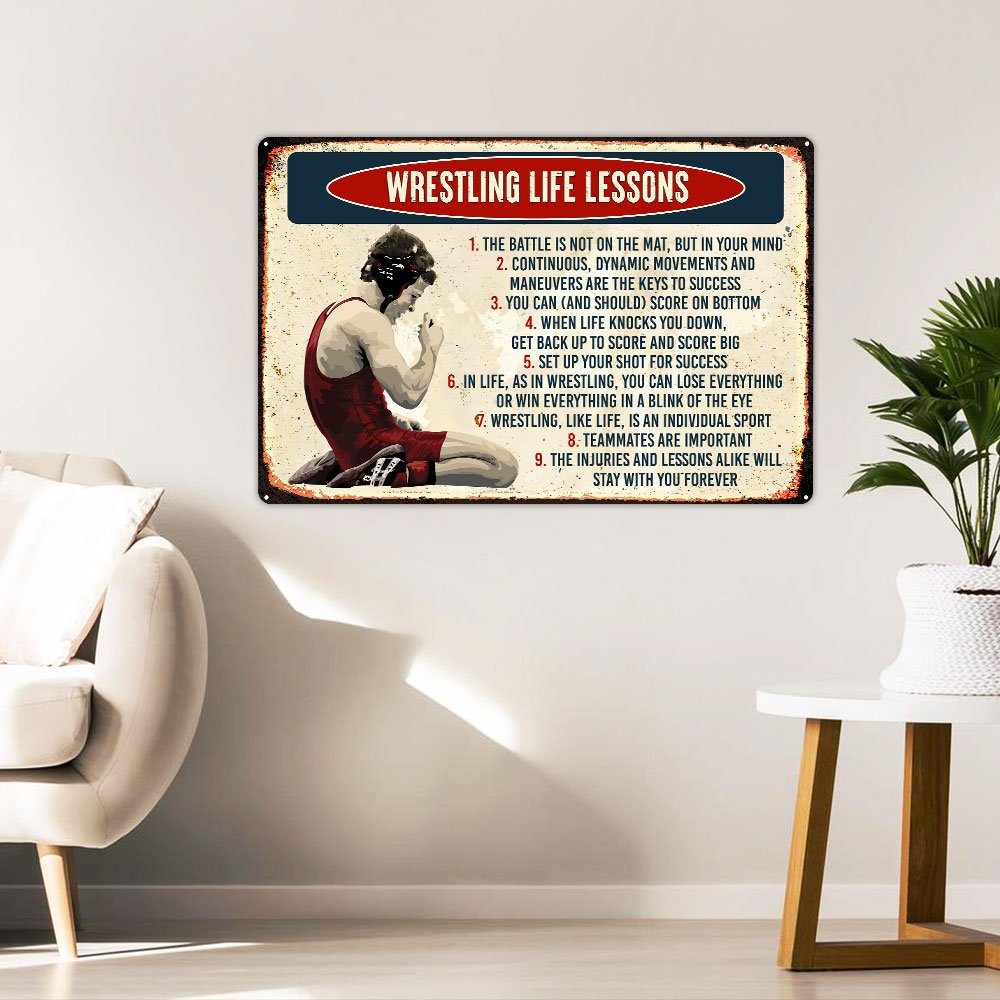 Wrestling Life Lessons Hanging Metal Sign LHA1636MS