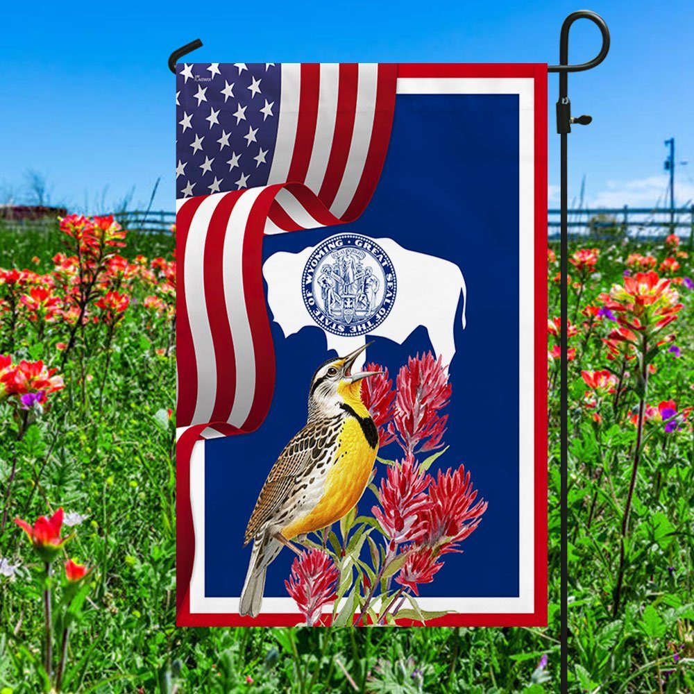 Wyoming Meadowlark Bird and Indian Paintbrush Flower Flag MLN1141Fv6