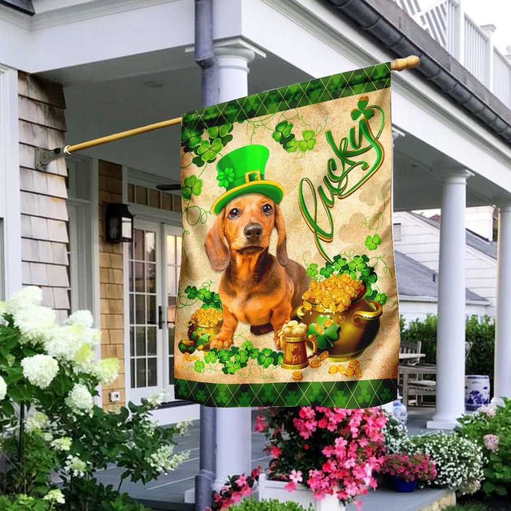 Yellow Dachshund  St. Patrick’s Day Flag