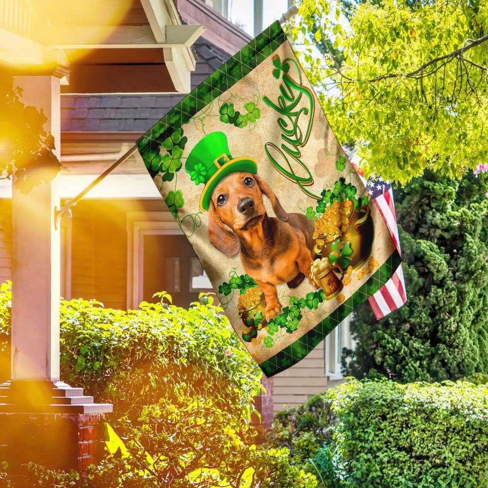 Yellow Dachshund  St. Patrick’s Day Flag