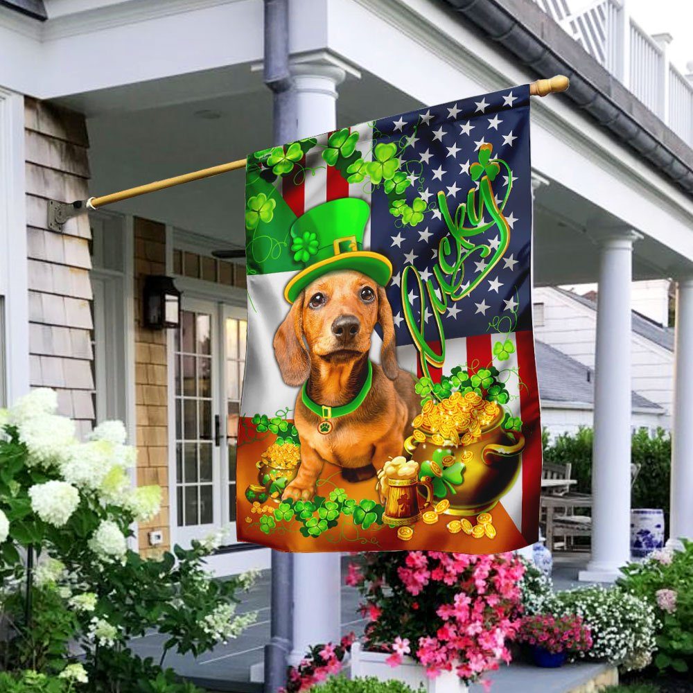 Yellow Dachshund Happy St. Patrick’s Day Flag