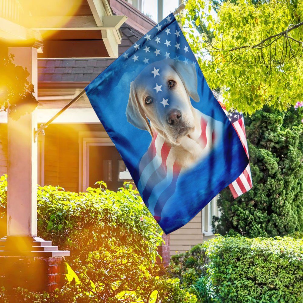 Yellow Labrador Dog American Flag