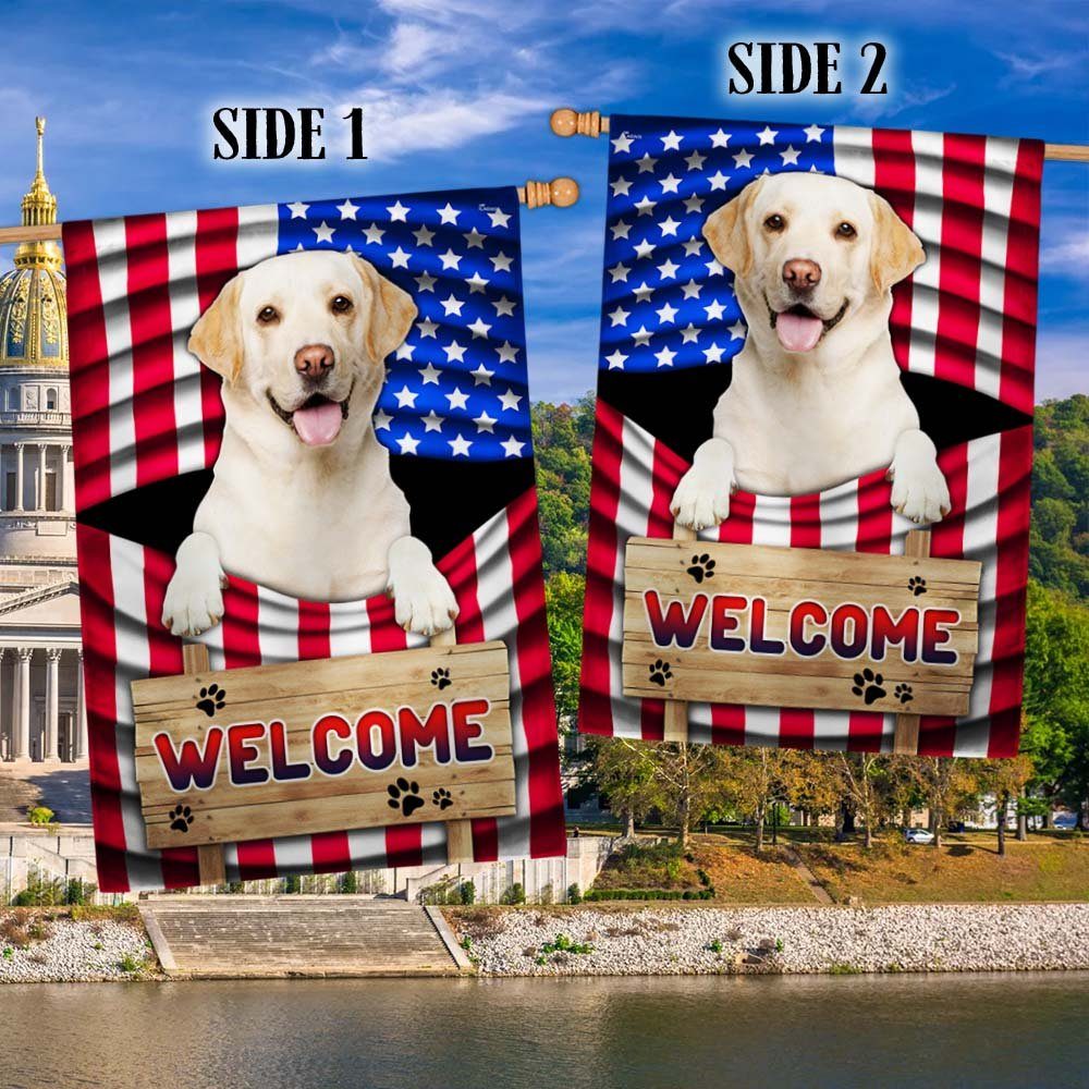 Yellow Labrador Dog Welcome American Flag TQN1135Fv1a