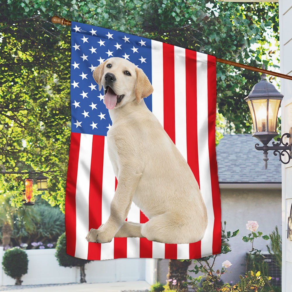 Yellow Labrador Retriever Dog American Flag QNH01Fa