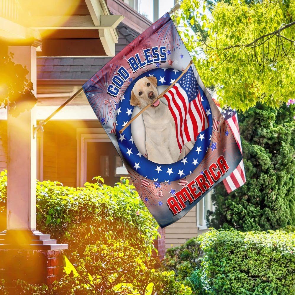 Yellow Labrador Retriever God Bless America Independence Day Flag