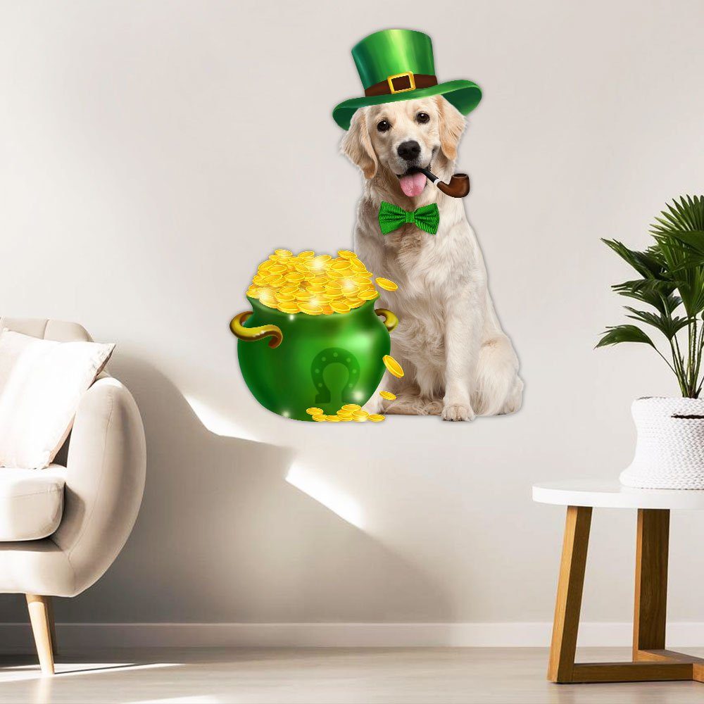 Yellow Labrador Retriever Hanging Metal Sign,  Irish Happy Saint Patrick’s Day QNN620MS