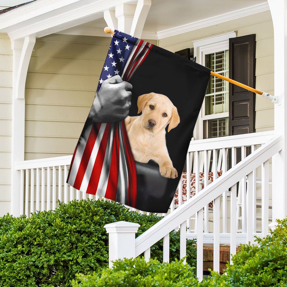 Yellow Labrador Retriever Puppy American US Flag