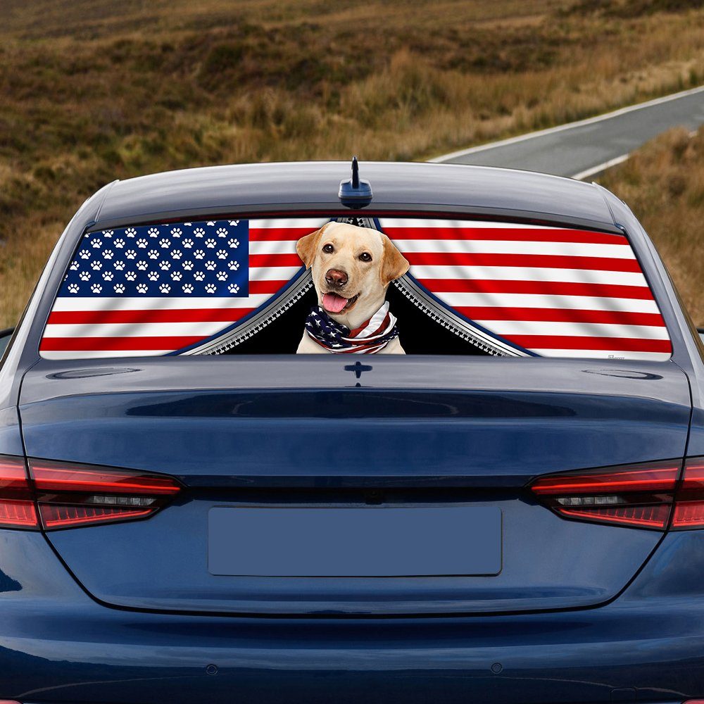 Yellow Labrador Retriever Rear Window Decal Patriotic Dog BNT408CDv1