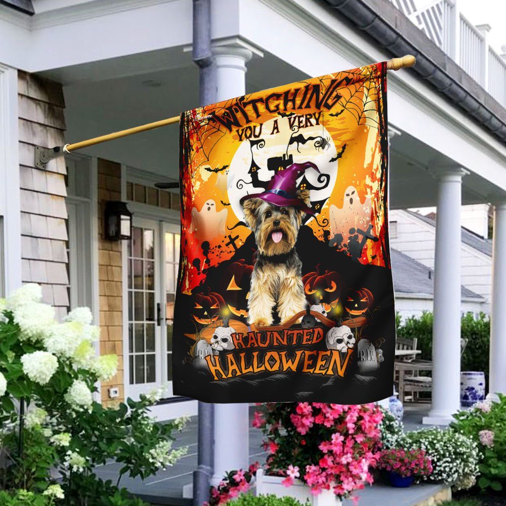 Yorkie. Witching You A Very Haunted Halloween Flag