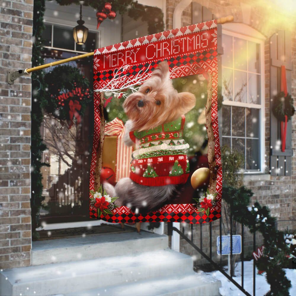 Yorkie Christmas Flag