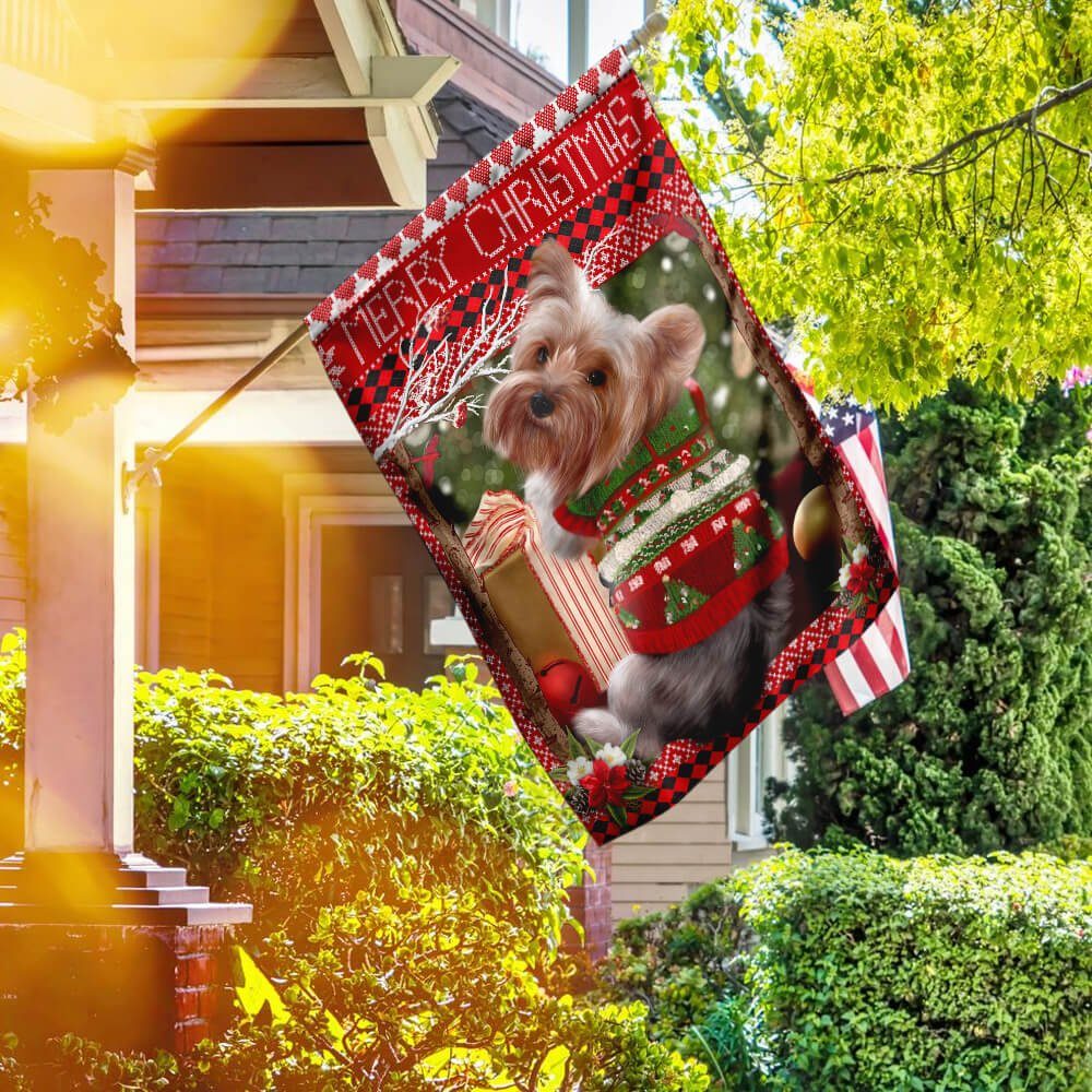 Yorkie Christmas Flag