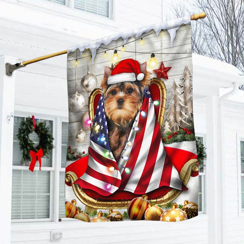 Yorkie Christmas Wrap In Glory American Flag THH3477F