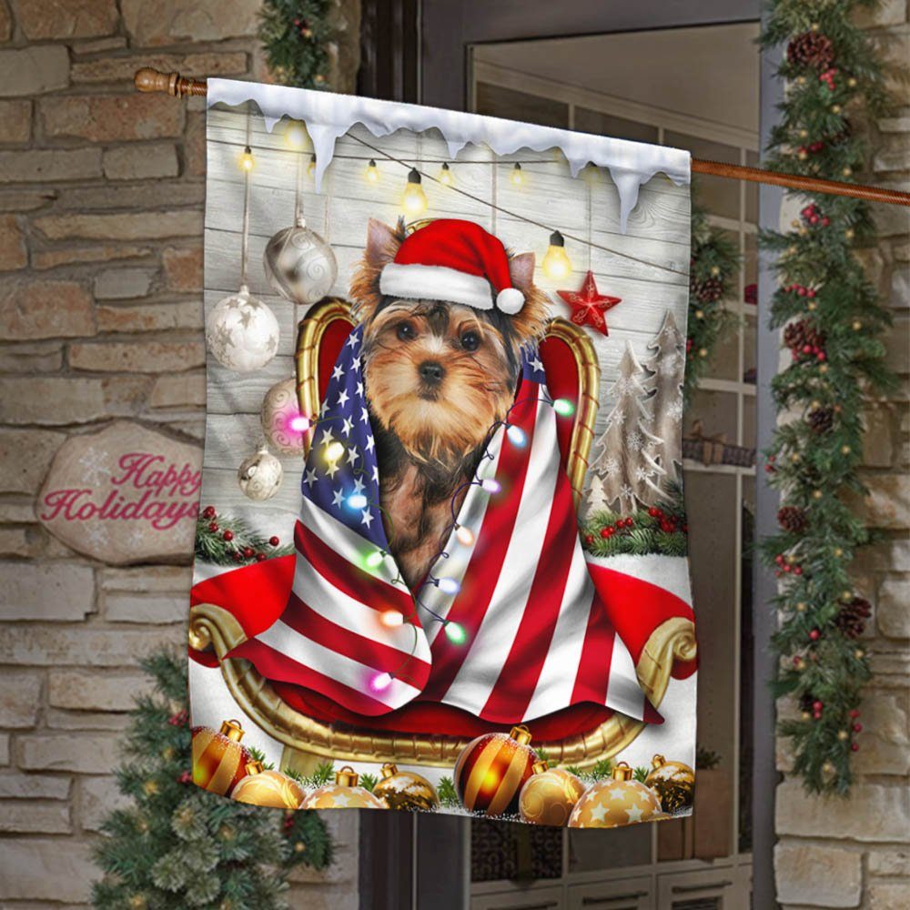 Yorkie Christmas Wrap In Glory American Flag THH3477F