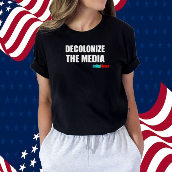 Morin Wearing Decolonize The Media Indiginews Tee Shirt