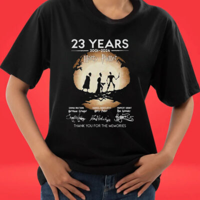 23 years 2001 2024 Harry Potter thank you for the memories signatures tee shirt