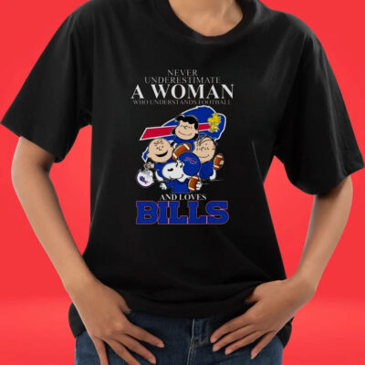 Buffalo Bills Mix Snoopy Peanuts Never Underestimate A Woman Who Understands Football And Loves Bills 2023 Tee Shirt