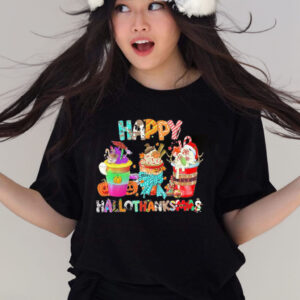 Coffee halloween thanksgiving Christmas happy hallothanksmas T-shirt