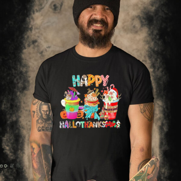 Coffee halloween thanksgiving Christmas happy hallothanksmas shirt