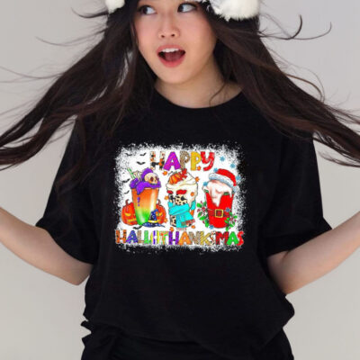 Halloween thanksgiving Christmas happy hallothanksmas coffee T-shirt