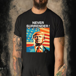Official Donald Trump Never Surrender Mug Shot August 24 2023 America Flag T-shirt