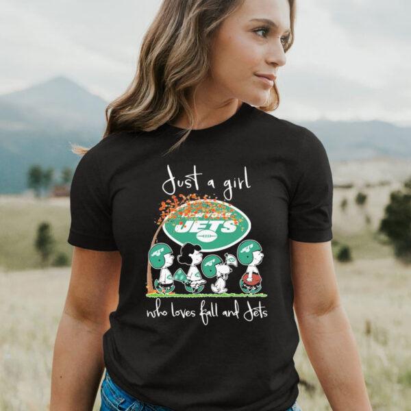 Official the peanuts just a girl who loves fall and New York Jets Shirt