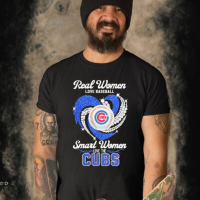 Real Women Love Baseball Smart Women Love The Chicago Cubs Diamond Heart T-shirt