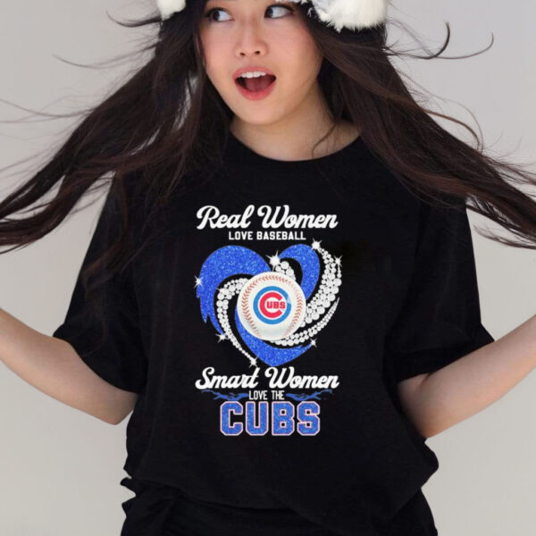 Real Women Love Baseball Smart Women Love The Chicago Cubs Diamond Heart shirt