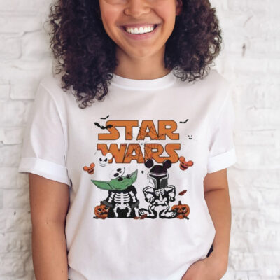 Star Wars Yoda And Boba Fett Skeleton Halloween T-Shirt