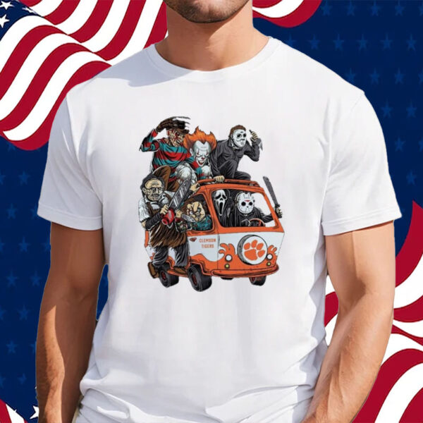 Clemson Tigers Horror Movies Characters Bus Halloween 2023 T Shirt