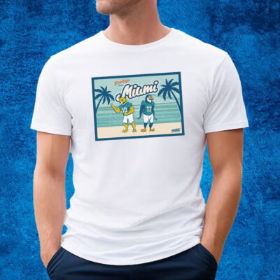 Greetings From Miami Cheetah Penguin Postcard T-Shirt For Miami Football Fans