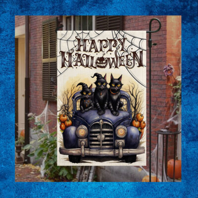 Halloween Black Cat Truck Trick Or Treat Flag 2023