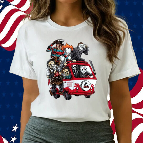 Northern Illinois Huskies Horror Movies Characters Bus Halloween 2023 T Shirts