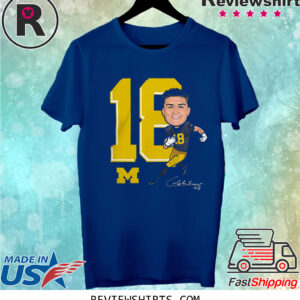 Valiant University Of Michigan Football Colston Loveland Navy Caricature TShirt