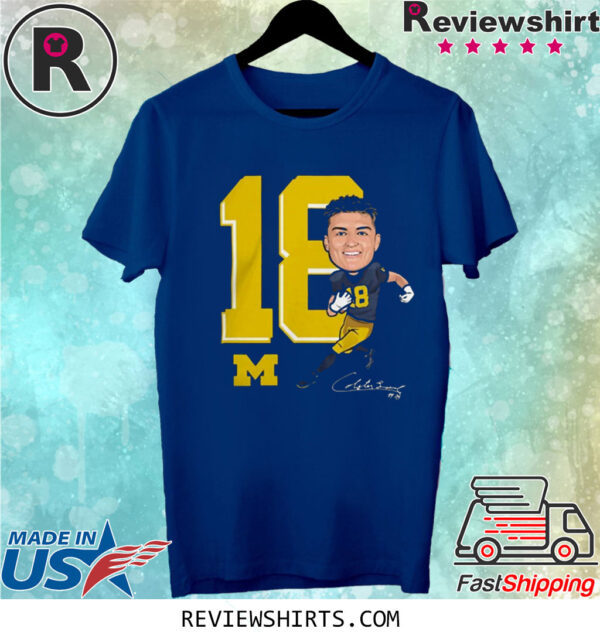 Valiant University Of Michigan Football Colston Loveland Navy Caricature TShirt