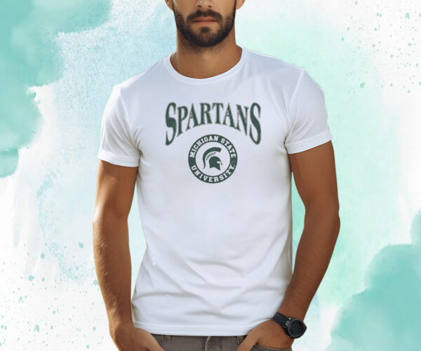 Mitchell And Ness Michigan State University Arched Logo Lockup Slub Shirts