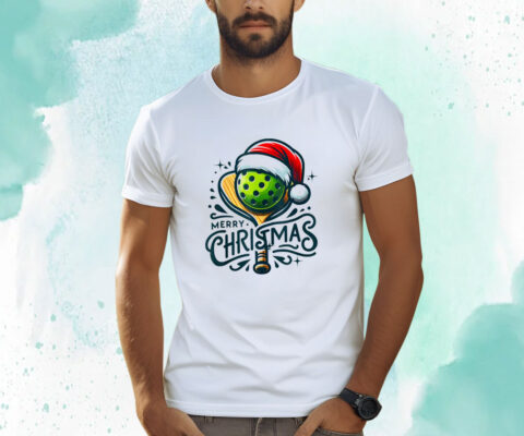 Merry Christmas Pickleball Pickle Ball And Paddle Santa Hat Shirts