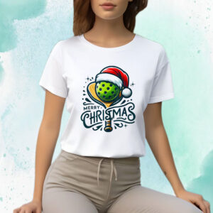 Merry Christmas Pickleball Pickle Ball And Paddle Santa Hat Shirts