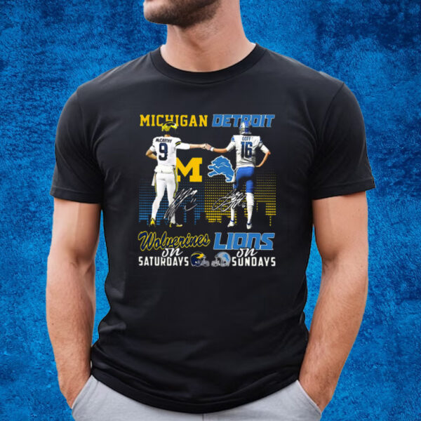 Michigan Wolverines On Saturdays Detroit Lions On Sundays T-Shirt