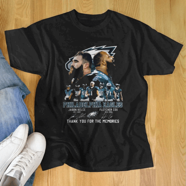 Philadelphia Eagles Jason Kelce 2011-2023 And Fletcher Cox 2012-2023 Thank You For The Memories Shirts