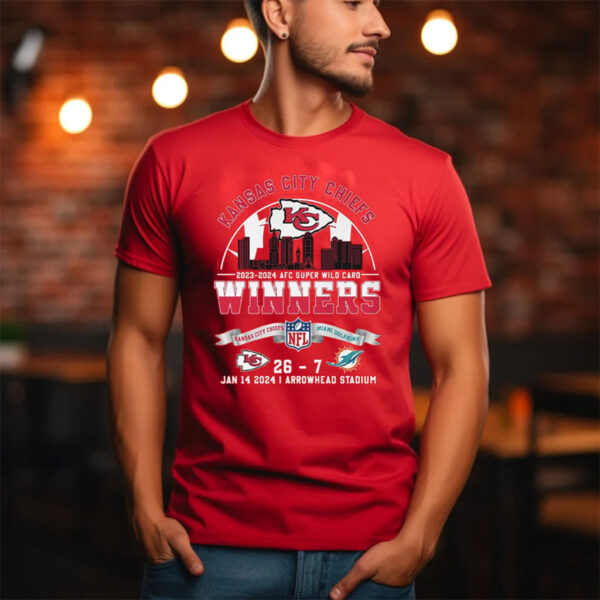 Afc Super Wild Card 2023 – 2024 Winners Kansas City Chiefs 26 – 7 Miami Dolphins Jan 14 2024 Arrowhead Stadium T-Shirt